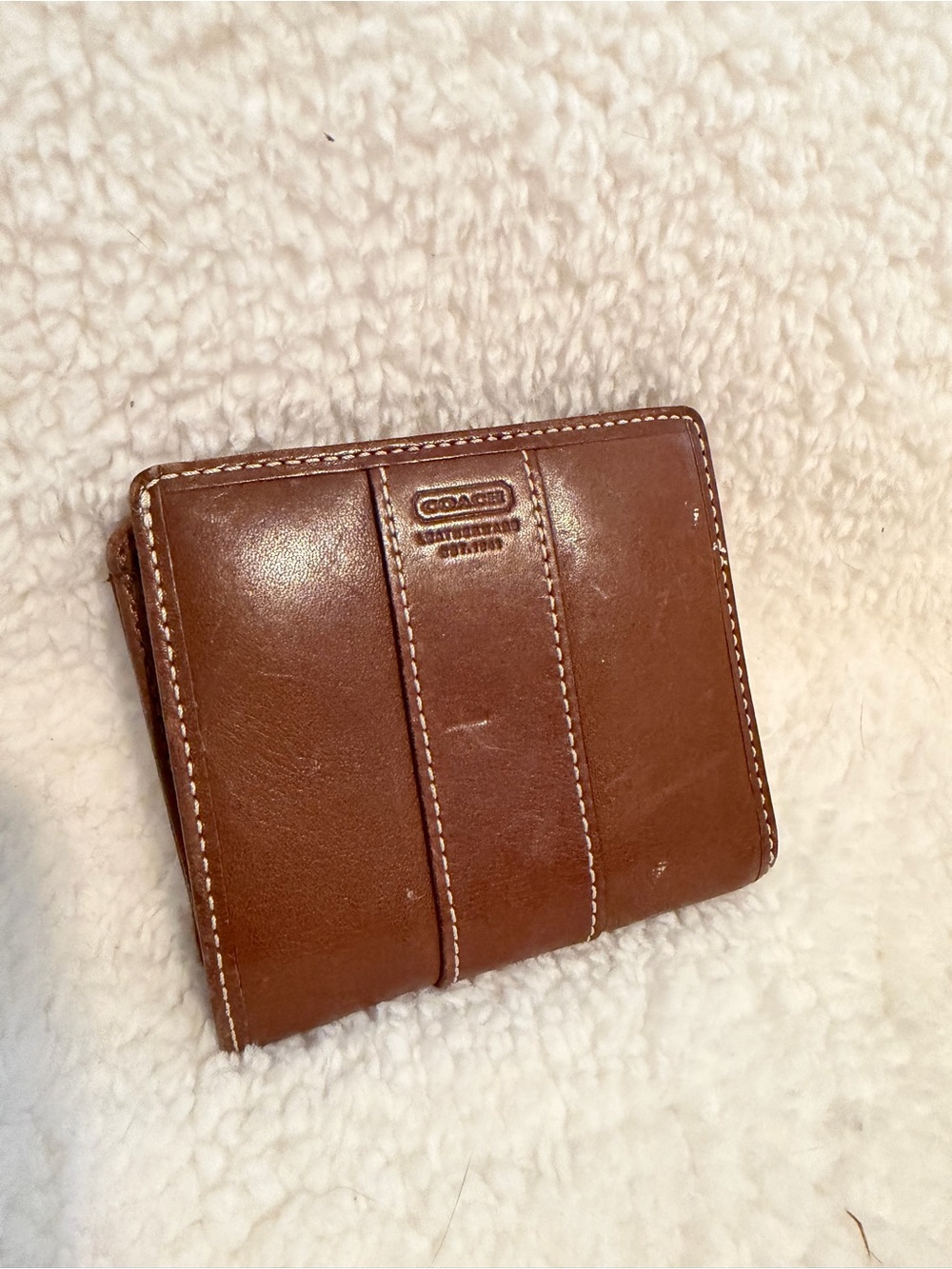 Coach Brown Leather Money Clip Wallet with Contrast Stitching
